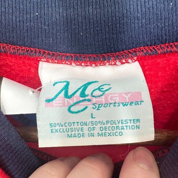 Vintage Embroidered Cat Lady Love My Cat Double Collar Red Blue Sweatshirt Large - Picture 3 of 4